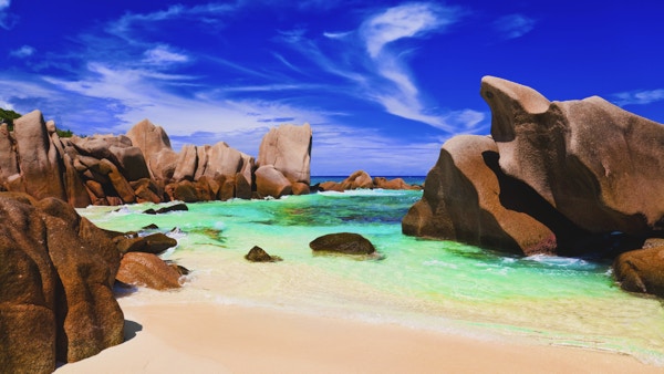 Tropisk strand på Seychellene - natur bakgrunn