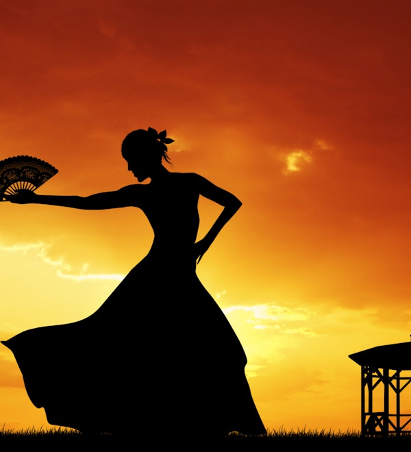 Illustrasjon av flamencodans i solnedgang