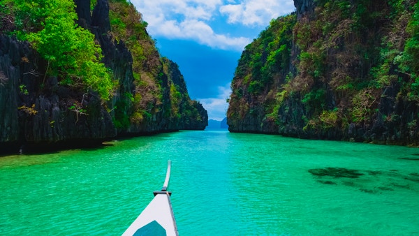 Båttur i blå lagune, Palawan, Filippinene
