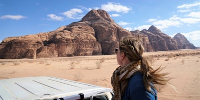 View motor tourist toyota wadi rum desert jordan