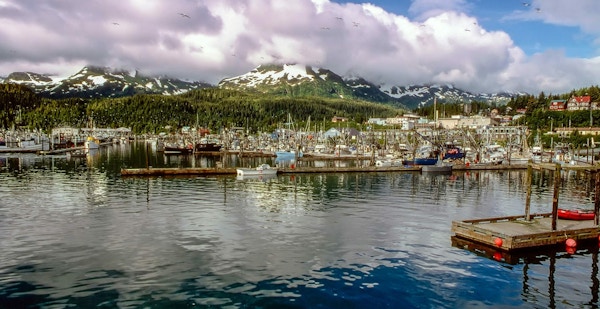 Havn med båter i Cordova Alaska