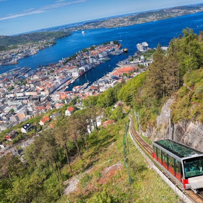 Utsikt fra Floyen med heis i Bergen Norge