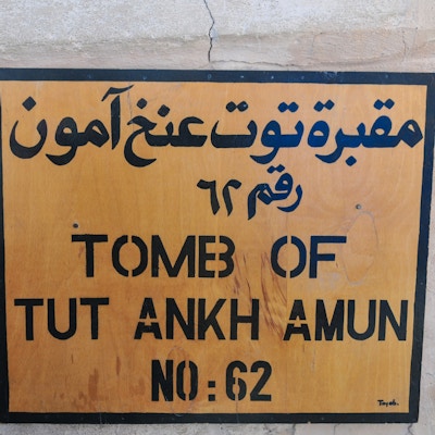 Skilt som indikerer Tut Ankh Amuns grav, Kongenes dal, Egypt
