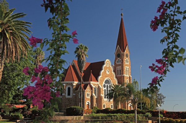 christ Church i Windhoek, Namibia - sett fra parken i Tintenpalast